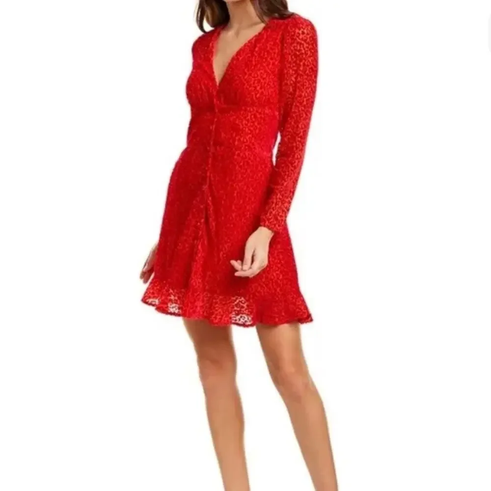 The Kooples Red Velvet Leopard Print Mini Dress XS
